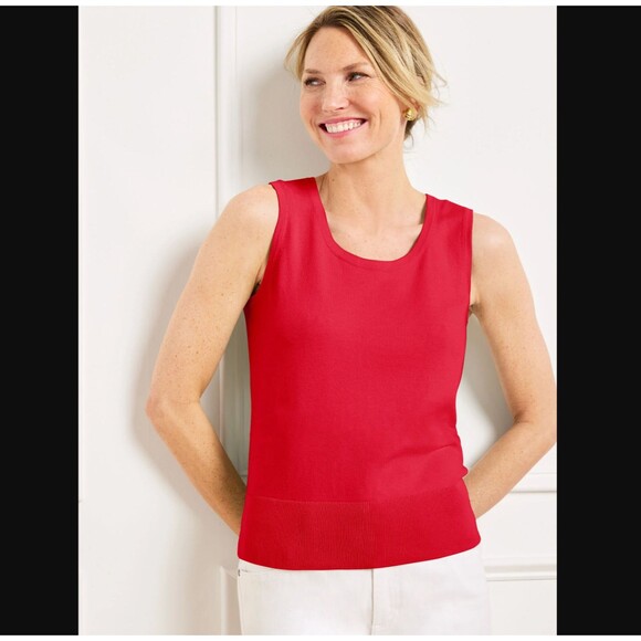 Talbots Sleeveless Knit Shell Vest Top 3XP PETITE Cotton Stretch Red Preppy NWT - Picture 3 of 13
